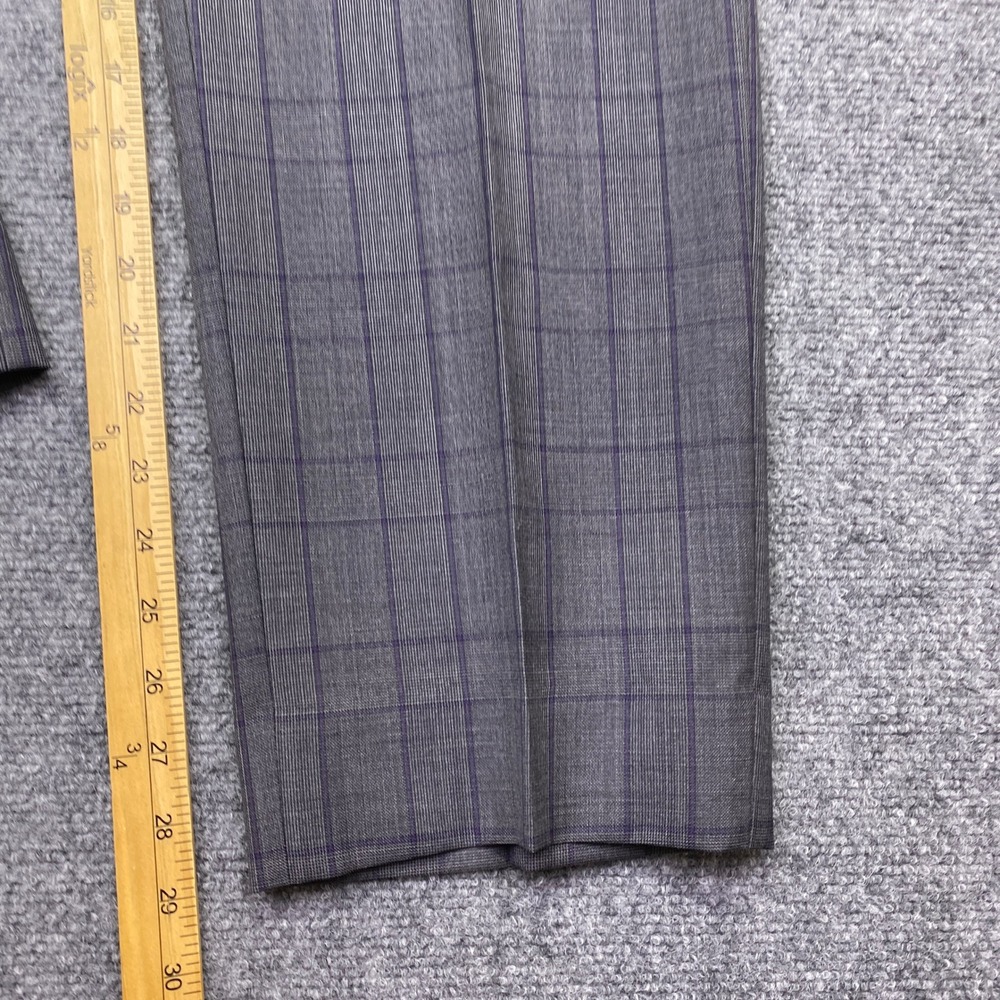 Lauren Ralph Lauren Mens 40R Suit 2 Piece Grey Purple Plaid Double Breasted 34W - Picture 14 of 16